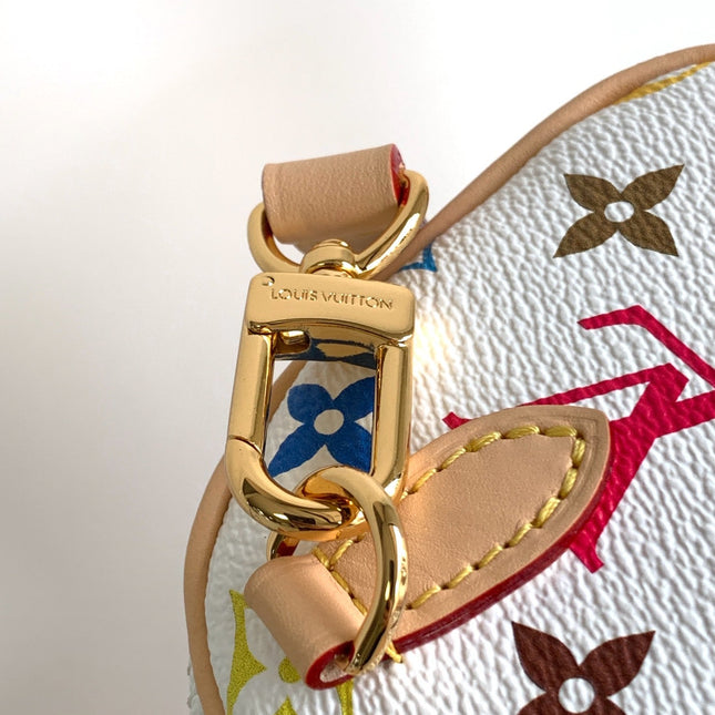 NANO SPEEDY BAG 16 IN COLORFUL MONOGRAM PATTERN AND WHITE COATED CANVAS