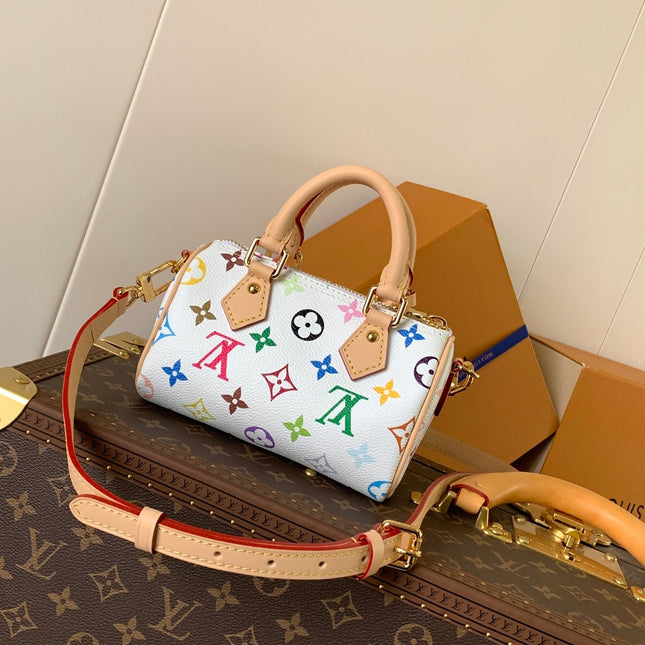 NANO SPEEDY BAG 16 IN COLORFUL MONOGRAM PATTERN AND WHITE COATED CANVAS