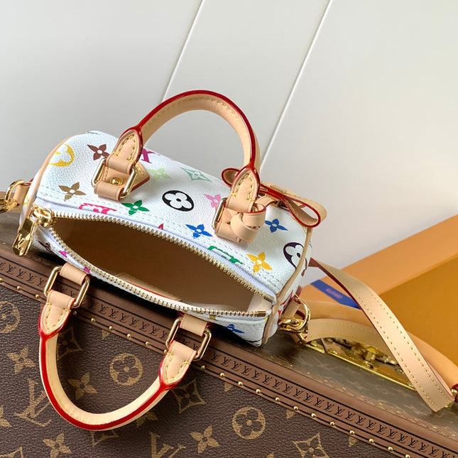 NANO SPEEDY BAG 16 IN COLORFUL MONOGRAM PATTERN AND WHITE COATED CANVAS