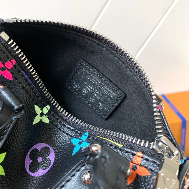 NANO SPEEDY BAG 16 IN COLORFUL MONOGRAM PATTERN AND BLACK COATED CANVAS