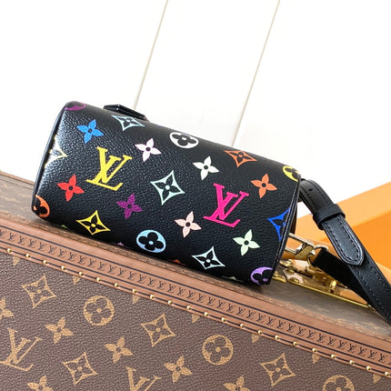 NANO SPEEDY BAG 16 IN COLORFUL MONOGRAM PATTERN AND BLACK COATED CANVAS