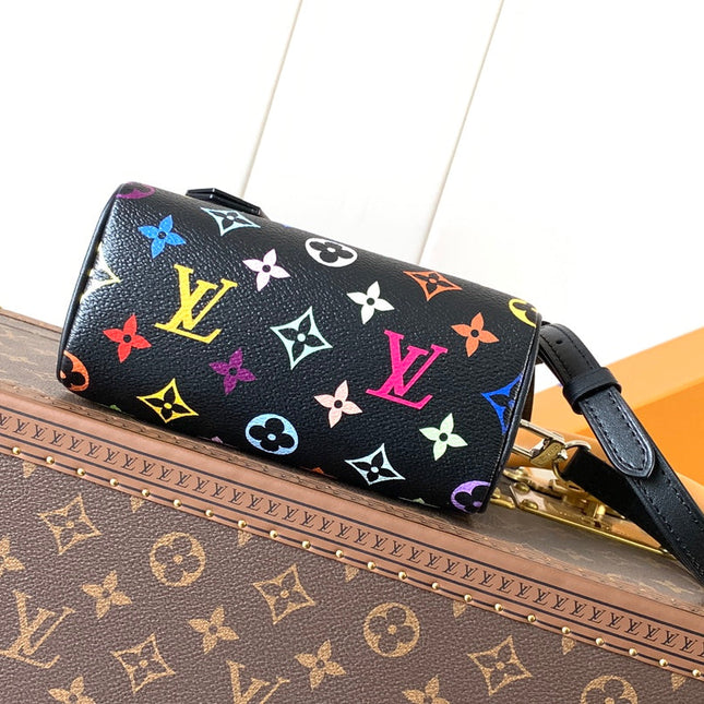 NANO SPEEDY BAG 16 IN COLORFUL MONOGRAM PATTERN AND BLACK COATED CANVAS