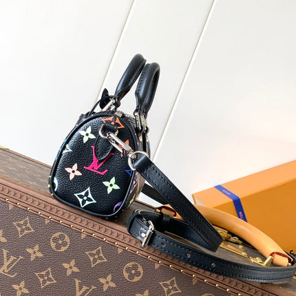 NANO SPEEDY BAG 16 IN COLORFUL MONOGRAM PATTERN AND BLACK COATED CANVAS