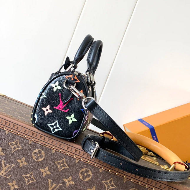 NANO SPEEDY BAG 16 IN COLORFUL MONOGRAM PATTERN AND BLACK COATED CANVAS