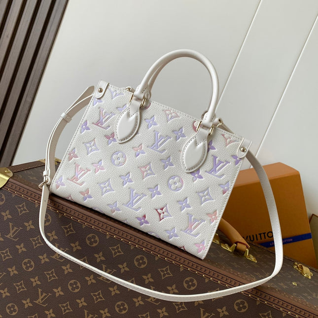LV 25S ONTHEGO PM BAG 25 IN BEIGE DREAM EMBOSSED TEXTURED CALFSKIN