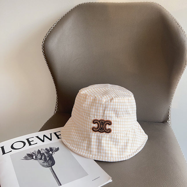 BUCKET HAT MODEL 652076 IN ORANGE & WHITE GINGHAM FABRIC