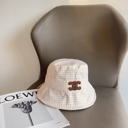 BUCKET HAT MODEL 652076 IN ORANGE & WHITE GINGHAM FABRIC