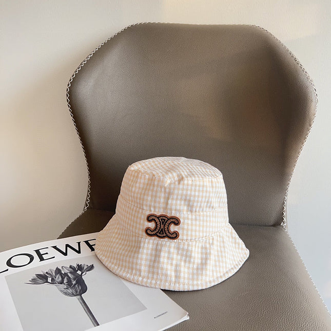 BUCKET HAT MODEL 652076 IN ORANGE & WHITE GINGHAM FABRIC