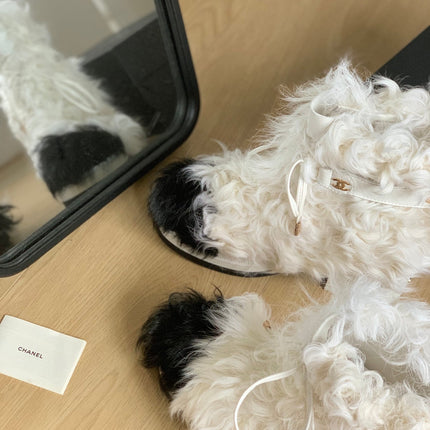 CC ANKLE BOOTS IN WHITE MIX BLACK WOOL FUR