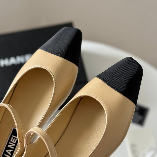 MARY JANE BEIGE CREAM MIX BLACK CALFSKIN