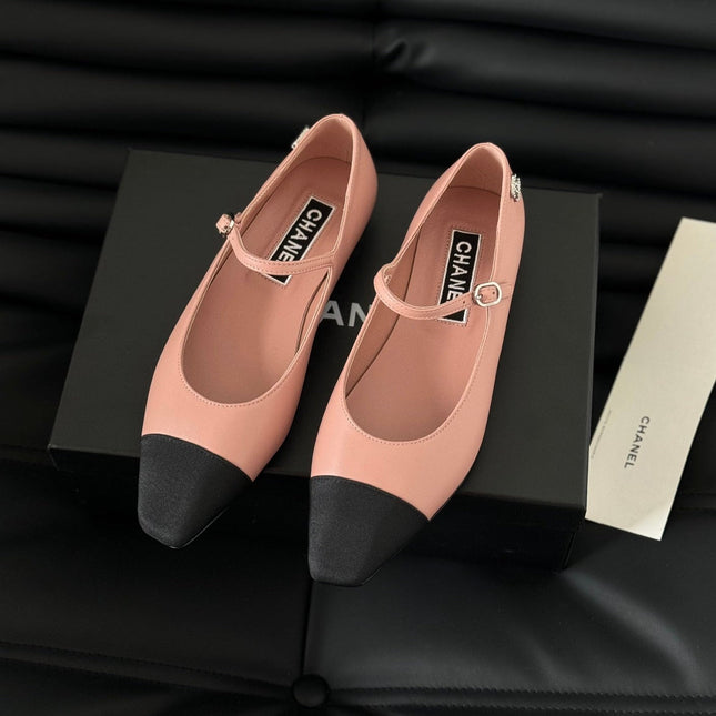 MARY JANE LIGHT PINK MIX BLACK CALFSKIN