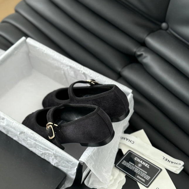 MARY JANE SHOES BLACK CORDUROY TWILL FABRIC