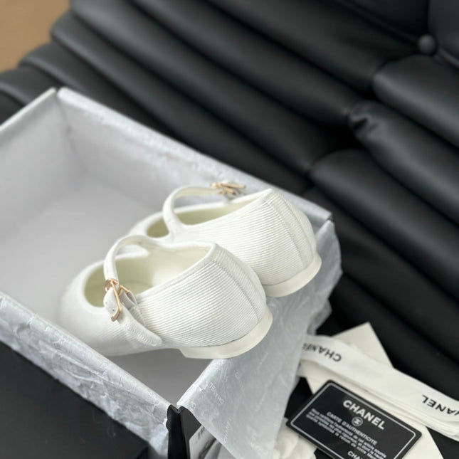 MARY JANE SHOES WHITE CORDUROY TWILL FABRIC