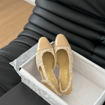 CLASSIC HIGH SLINGBACK CORN YELLOW TWEEDS AND CALFSKIN