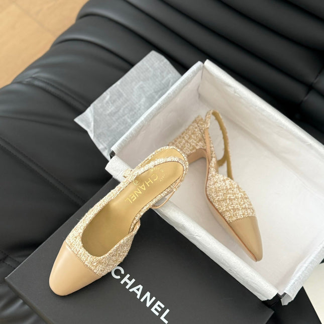 CLASSIC HIGH SLINGBACK CORN YELLOW TWEEDS AND CALFSKIN