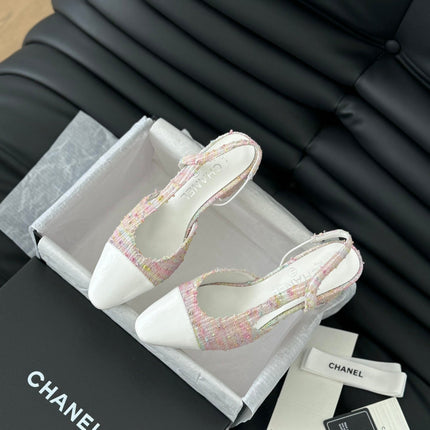 HIGH SLINGBACK IN LIGHT PINK TWEED MIX WHITE LAMBSKIN