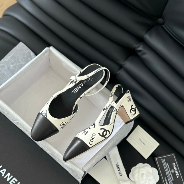 HIGH SLINGBACK IN WHITE MIX BLACK LAMBSKIN