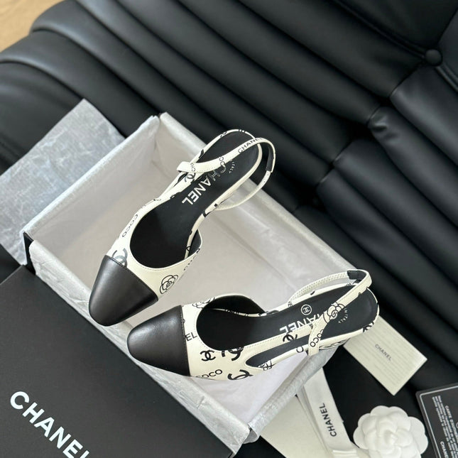 HIGH SLINGBACK IN WHITE MIX BLACK LAMBSKIN