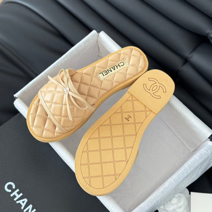 Double C  New Butterfly Button Slippers Yellow Cream Lambskin