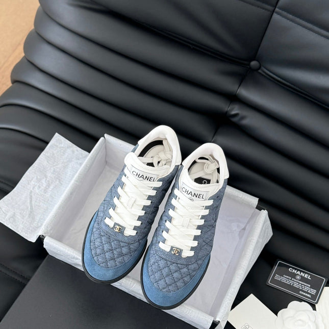 CC SNEAKER IN AEGEAN BLUE MIX WHITE EMBROIDERED LAMBSKIN