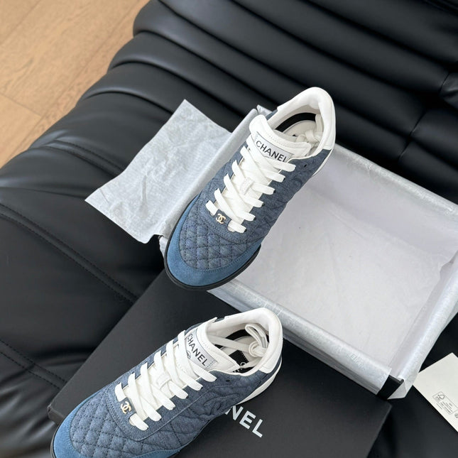 CC SNEAKER IN AEGEAN BLUE MIX WHITE EMBROIDERED LAMBSKIN