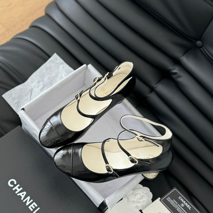 CC MARY JANE SHOES THREE STRAPS BLACK LAMBSKIN WITH GOLD HARDWARE