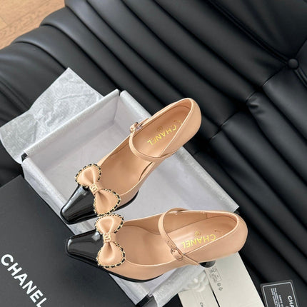 CC POINTED TOE HIGH HEELS IN SEPIA BEIGE MIX BLACK LAMBSKIN GOLD HARDWARE