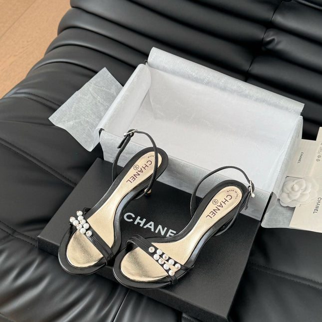 PEARL SANDAL IN BLACK AND GOLD LAMBSKIN 75 MM