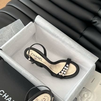 PEARL SANDAL IN BLACK AND GOLD LAMBSKIN 75 MM