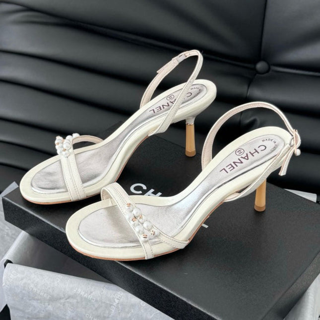 PEARL SANDAL IN WHITE LAMBSKIN 75 MM