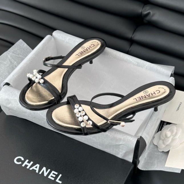 PEARL SANDAL IN BLACK AND GOLD LAMBSKIN 35 MM