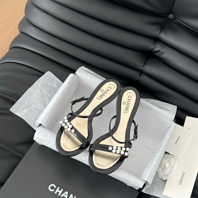 PEARL SANDAL IN BLACK AND GOLD LAMBSKIN 35 MM