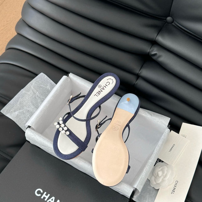 PEARL SANDAL IN BLUE DENIM AND WHITE LAMBSKIN 35 MM