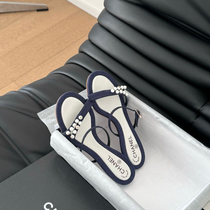 PEARL SANDAL IN BLUE DENIM AND WHITE LAMBSKIN 35 MM