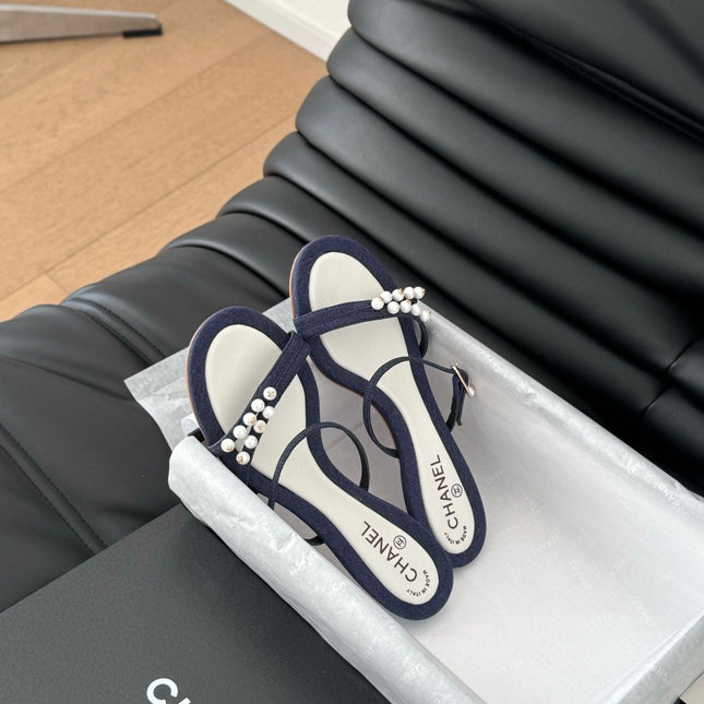 PEARL SANDAL IN BLUE DENIM AND WHITE LAMBSKIN 35 MM