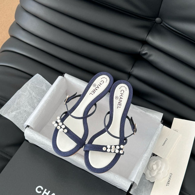 PEARL SANDAL IN BLUE DENIM AND WHITE LAMBSKIN 35 MM