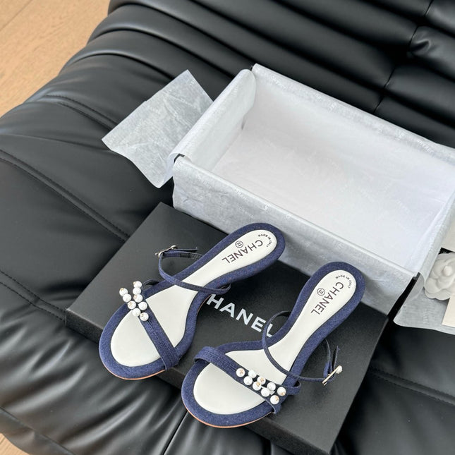 PEARL SANDAL IN BLUE DENIM AND WHITE LAMBSKIN 35 MM