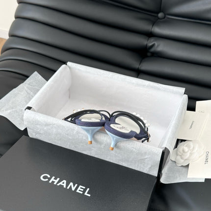 PEARL SANDAL IN BLUE DENIM AND WHITE LAMBSKIN 35 MM