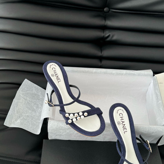 PEARL SANDAL IN BLUE DENIM AND WHITE LAMBSKIN 35 MM