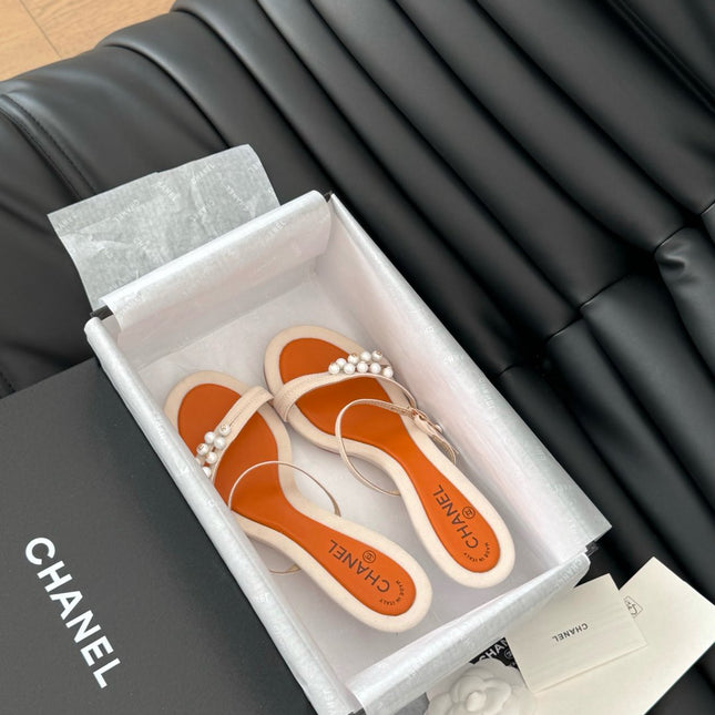 PEARL SANDAL IN BEIGE AND ORANGE LAMBSKIN 35 MM