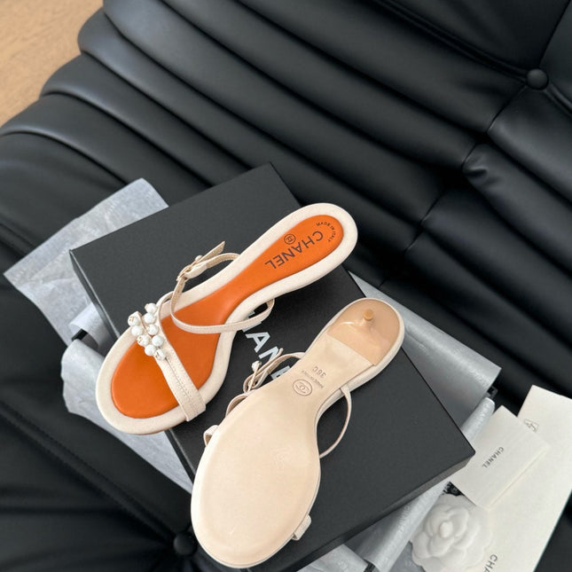 PEARL SANDAL IN BEIGE AND ORANGE LAMBSKIN 35 MM
