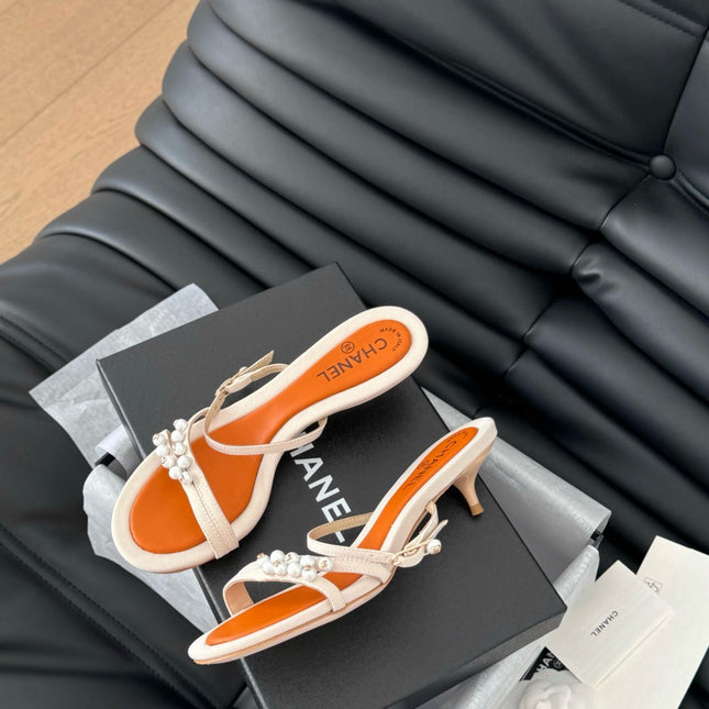 PEARL SANDAL IN BEIGE AND ORANGE LAMBSKIN 35 MM