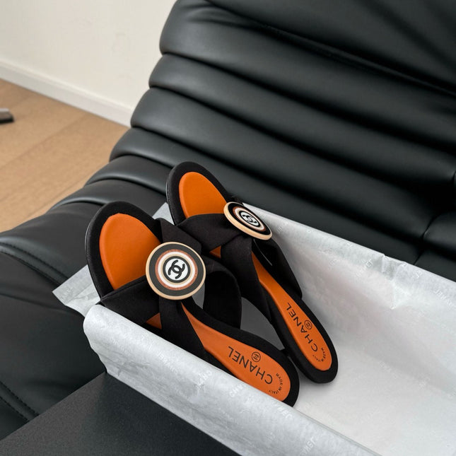 BLACK FABRIC CC SLIDE SANDALS