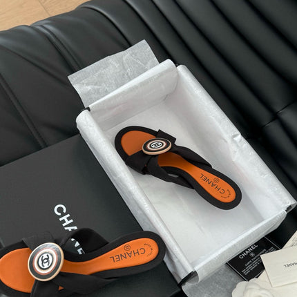 BLACK FABRIC CC SLIDE SANDALS