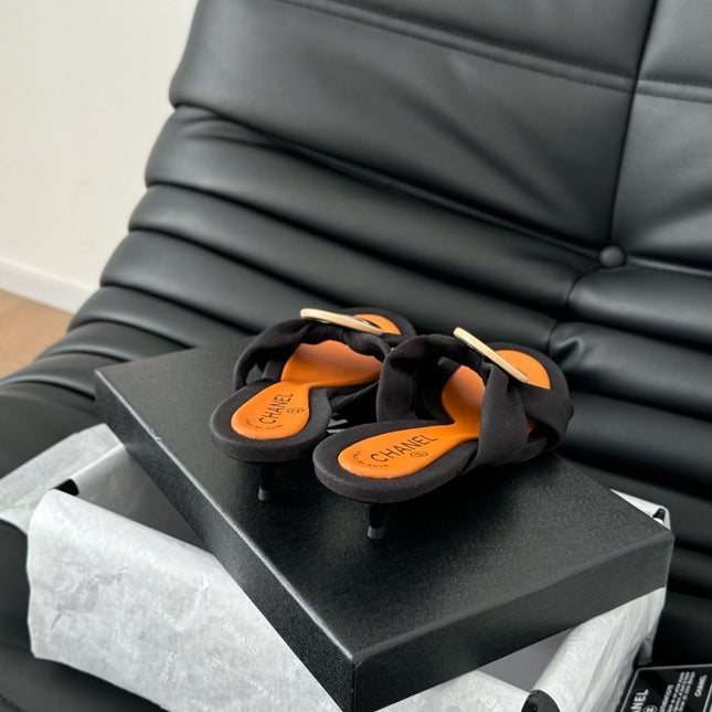 BLACK FABRIC CC SLIDE SANDALS