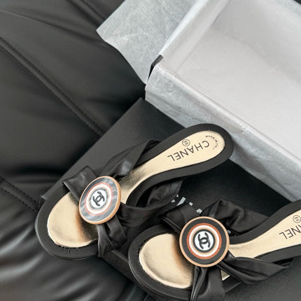 BLACK LAMBSKIN CC SLIDE SANDALS