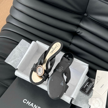 BLACK LAMBSKIN CC SLIDE SANDALS