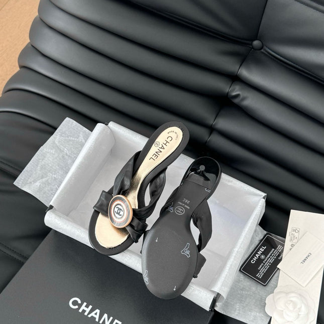 BLACK LAMBSKIN CC SLIDE SANDALS