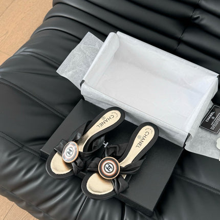 BLACK LAMBSKIN CC SLIDE SANDALS