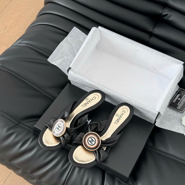 BLACK LAMBSKIN CC SLIDE SANDALS